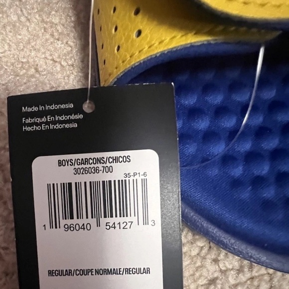 New! Under Armour Boys Ignite VI Slides – Blue/Yellow – Size 2Y – NWT - Picture 6 of 6